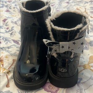 Ugg Black Patent Boots with Silver Star Bows